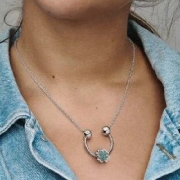 Authentic Pandora Sterling Silver U-shape Charm Pendant Necklace 392747C00-45 - Picture 4 of 16